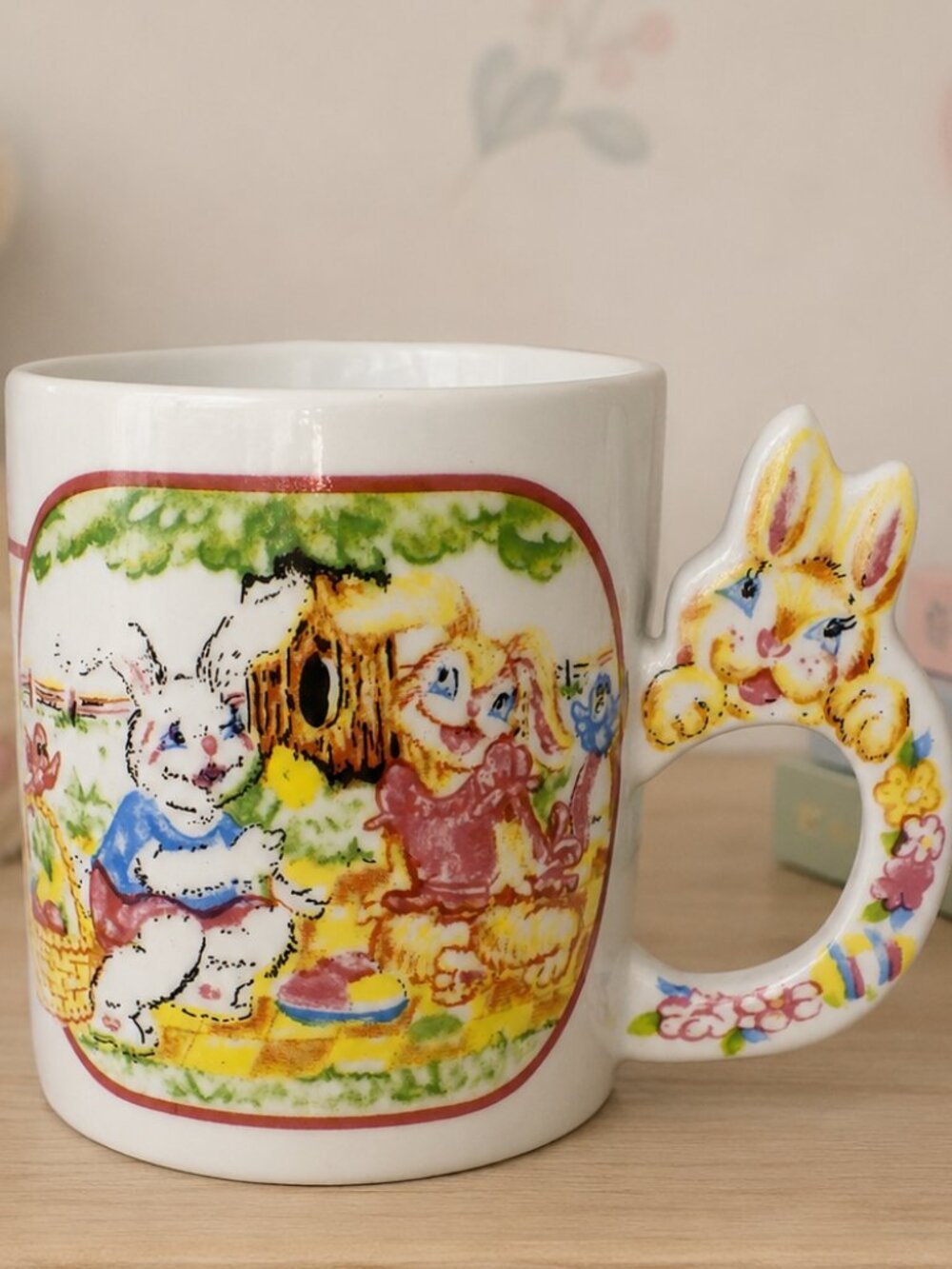 Peter Rabbit Easter Bunny Coffee Mug W/ Bunny Handle Design Ceramic Cup Vintage